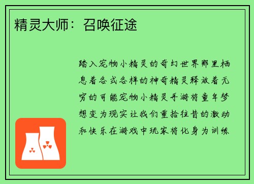 精灵大师：召唤征途