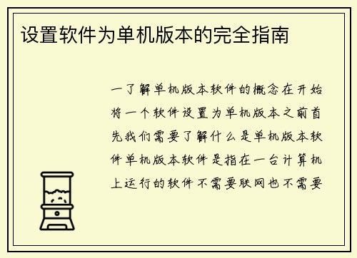 设置软件为单机版本的完全指南